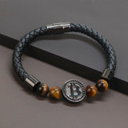 Natural Tiger Eye Stone Leather Bracelet - Coined Clothing