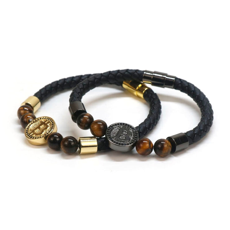 Natural Tiger Eye Stone Leather Bracelet - Coined Clothing