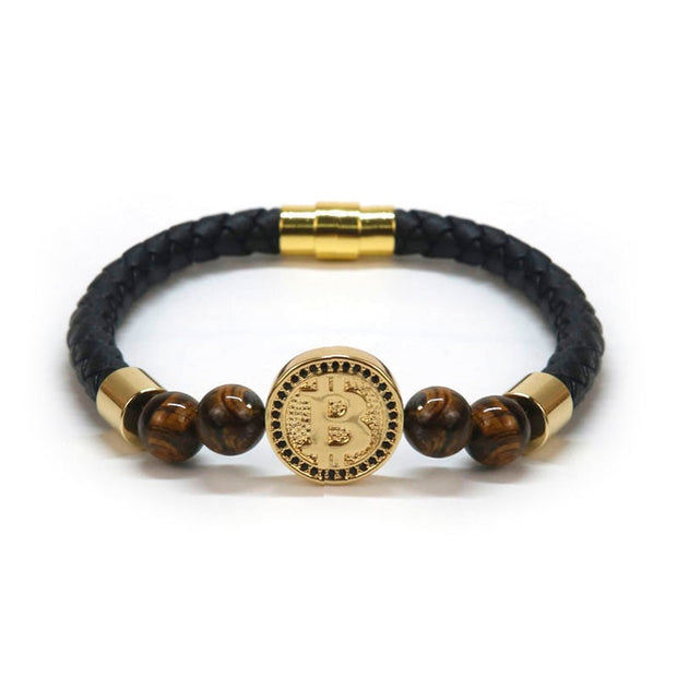 Natural Tiger Eye Stone Leather Bracelet - Coined Clothing